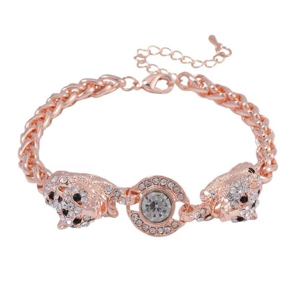 Black and White Austrian Crystal Enameled Tiger Rose Gold Adjustable Bracelet - Picture 1 of 5